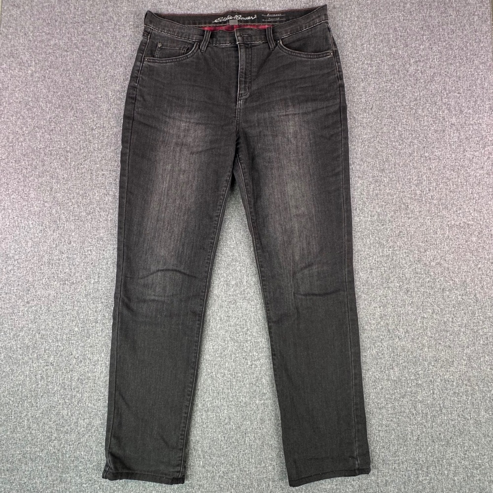 Eddie Bauer Jeans Womens 10 Boyfriend Relaxed Black Flannel Lined Stretch